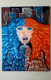 "Oilers fan!" Artist,Abstract painting,24"x18" Newly painted.