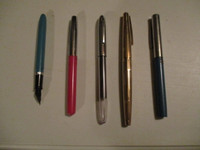 LOT OF 5 VINTAGE SHEAFFER FOUNTAIN PENS-RED/GOLD/TURQUOISE+
