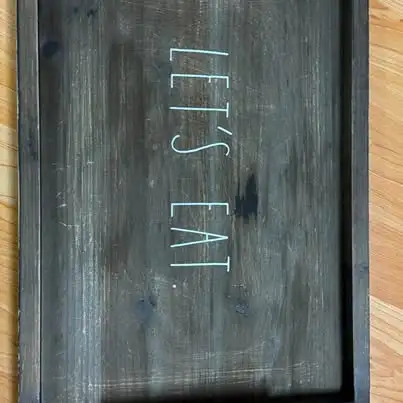 Wooden 'LET'S EAT.' Serving Tray with Metal Handles