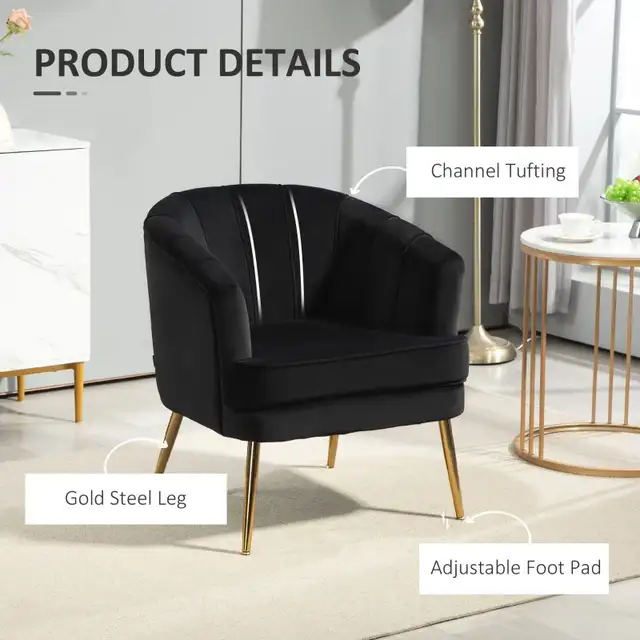 Fabric Armchair, Modern Accent Chair with Gold Metal Legs for Li in Chairs & Recliners in Markham / York Region - Image 6