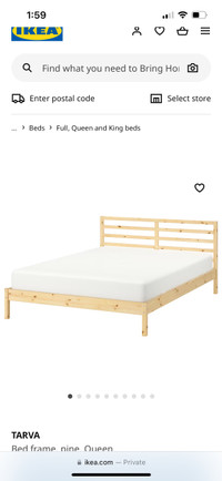 IKEA wood Tarva double bed frame + slats (mattress and topper)