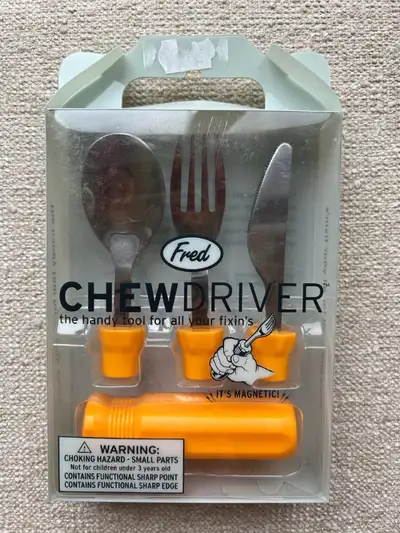 Chewdriver Dining Utensils Set - New - Plastic tool-style grooved handle - Metal Utensil heads inclu...