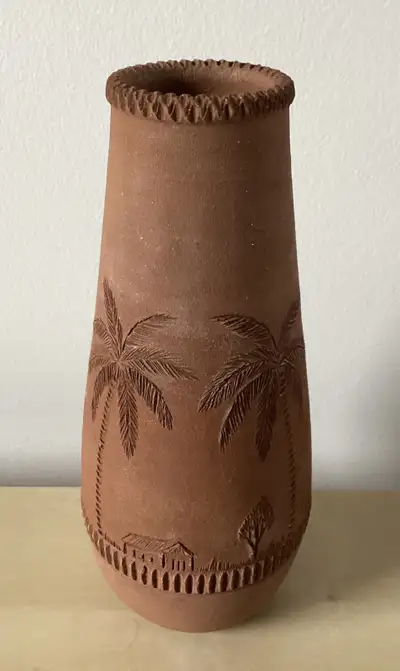 Vintage Hand Carved Terracotta Vase Stamped TRINIDAD CUBA, View more