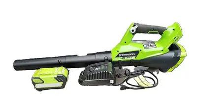 Green works 40V 125 Mph. 450Cfm Cordless Leave Blower. Includong 40V 2 Ahr. Lithium Ion Batter and C...