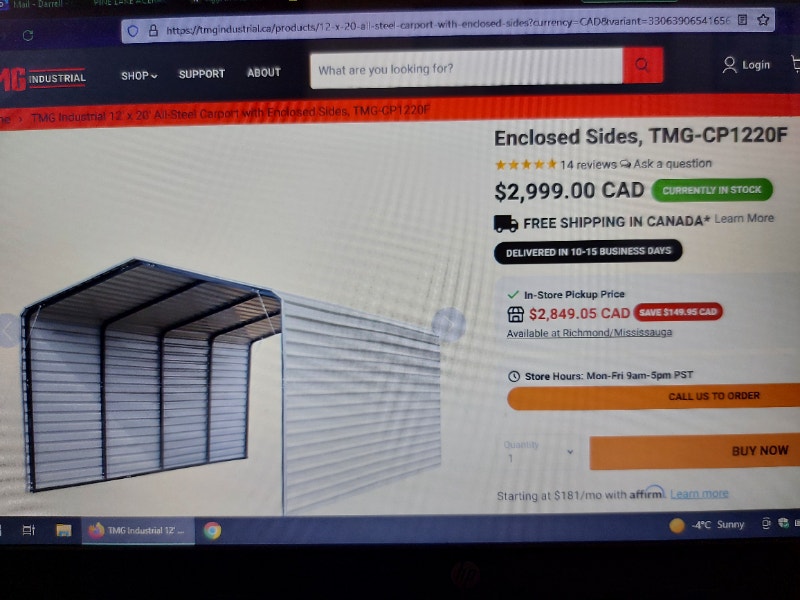 12' x 20' AllSteel Carport with Enclosed Sides, TMGCP1220F Outdoor