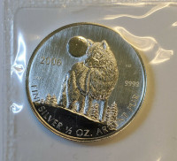 2006 Canada $1 .9999 Fine Silver 1/2 Oz Wolf (RCM Sealed)