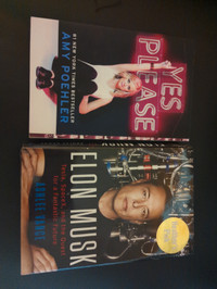 2 books :Elon musk - hardcover and Amy Poehler paperback
