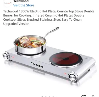 Techwood 1800W Electric Hot Plate, double infrared cooktop , View more
