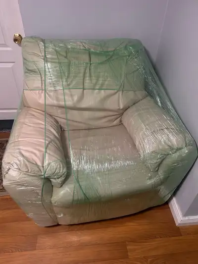 Large Beige Leather Recliner Arm Chair, View more