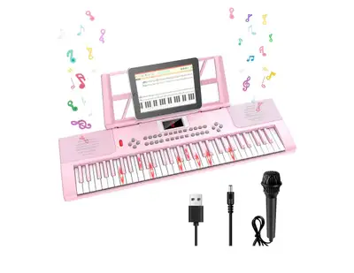 Piano Keyboard, 61 Key Upgrade Kids Pianos Music Toy with Light-up Keys & Pro Teaching Modes, Dual S...