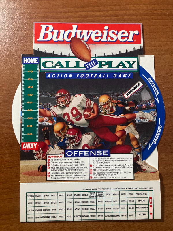 Budweiser Call the Play Action Football Game Table Tent. in Arts & Collectibles in Mississauga / Peel Region