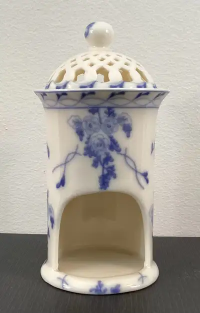 Delicate Cream and Blue Lidded Porcelain Tea Candle Wax Warmer, View more