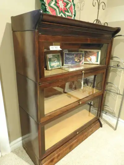 3 level antique barrister bookcase African Mahogany restored, View more