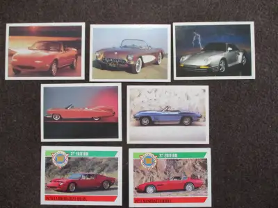 1991 et 1992 cartes (cards) Panini Voiture de rêve (Dreams Cars) Mazda Miata 1990, Corvette Roadster...