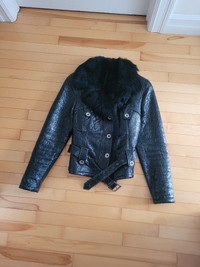 Woman's Designer Leather Fur Winter Jacket. Size Small. 