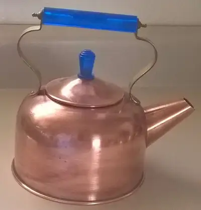 Vintage Small Copper Kettle with Blue Handle,4 cups- doesn't have tin lining, solid copper. Made in...
