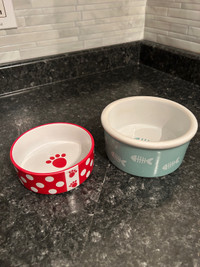2 Ceramic Cat Food /Water Bowls