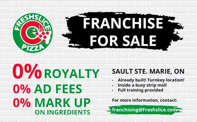An exciting opportunity is available to own a Freshslice Pizza franchise in Sault Ste. Marie, Ontari...