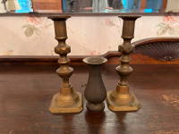 Two Antique Bras Candle Sticks