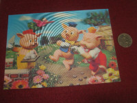 Vintage 3D postcard of 3 Little Pigs from Soviet-era Poland