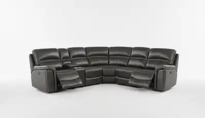LOUISIANA RECLINER SECTIONAL – PURE LEATHER • GREY, View more