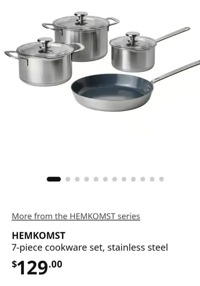 IKEA HEMKOMST 7-piece Stainless Steel Cookware Set, View more
