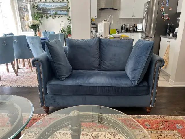 Blue Velvet Sofa, Loveseat & Oversized Armchair Set in Couches & Futons in Markham / York Region - Image 3