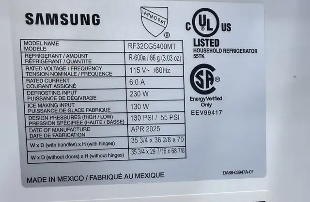 Black Stainless Steel Refrigerator 2025 “SAMSUNG” H70/W36/D35 in Refrigerators in City of Toronto - Image 5