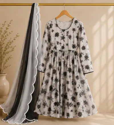  Black & White Floral Anarkali, View more