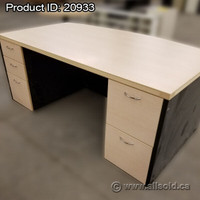 Blonde Bow Front Straight Desk with Dual Pedestals