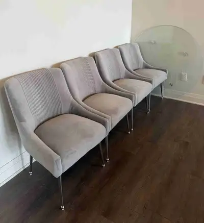 4 Modern Velvet Dining Chairs + Glass Table Included, View more