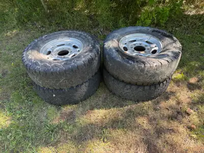 Selling 8 bolt rims for GM truck. Tires are Pretty worn (265/75/16) but rims are in good shape.