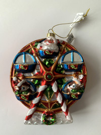 Glass Christmas Ornament Santa Claus Reindeer Ferris Wheel Retro