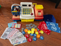 Toy Cash Register with play money & food