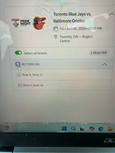 Toronto Blue Jays vs Baltimore Orioles – Section 134 Row 9 Seats, View more