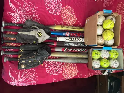 Softballs, bats and gloves, View more
