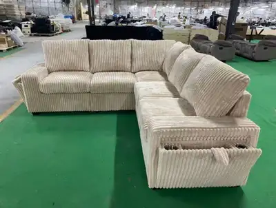 V Shaped Corduroy Sectional Sofa with Side Cups On Sale , View more