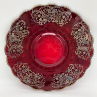 LARGE Old Vintage Ruby Glass Charger Plate with Sterling Silver