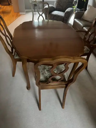 beautiful solid wood Antque table and 4 Chairs, View more
