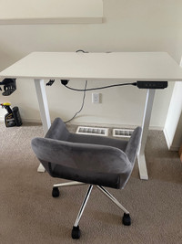 Adjustable height desk and velvet chair
