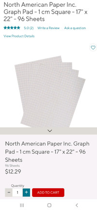 North American Graph paper Pad - 1 cm Square 17" x 22" 96 Sheets