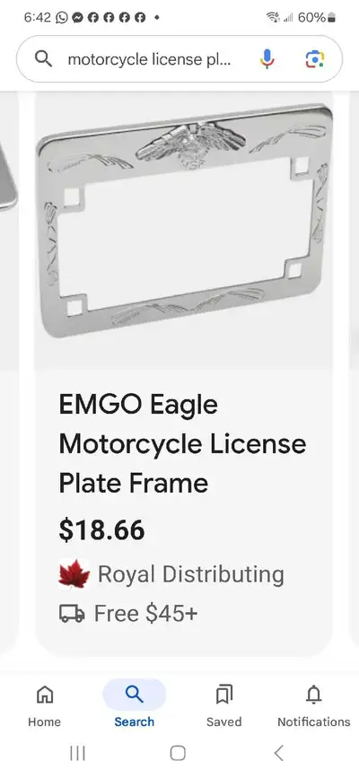 I am selling an EMGO Eagle Motorcycle Licence Plate Frame. This decorative license plate frame featu...