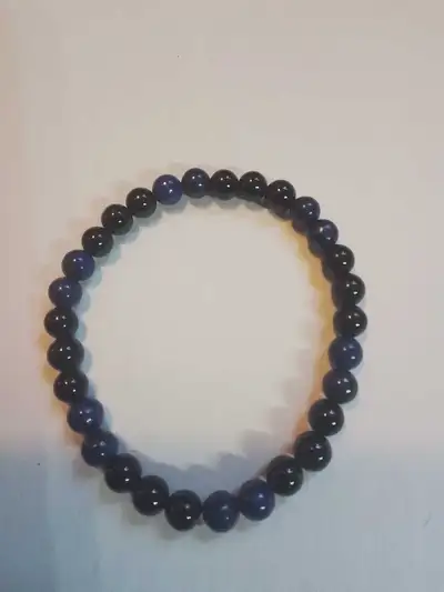 Natural Black Onyx and deep Blue Lapis Lazuli stretchy bracelet, View more