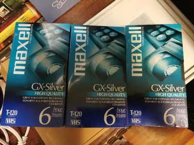 New and sealed. 3 blank Maxell GX-Silver VHS tapes for sale. All 3 for $5. Kept in smoke free and pe...