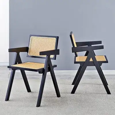 Lot de 2 Chaises de Salle à Manger en Bois Massif et Rotin – Noi, View more