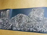 New Vintage Jungle Room Cats Border+Gold Ostrich Wallpaper Craft