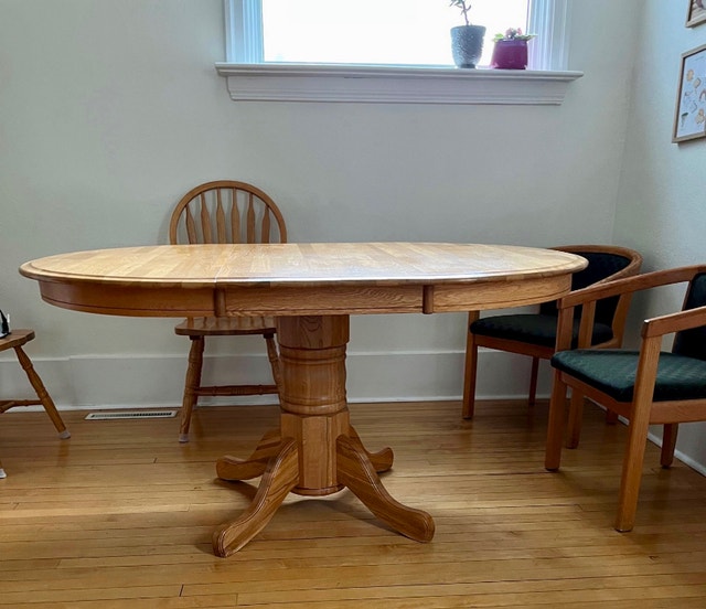 Solid Oak Dining Table Set with Leaf and 4 Chairs 500 OBO Dining