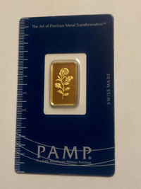 5 gram PAMP Floral Series Rose 999,9 Fine Gold Bar in Assay Card