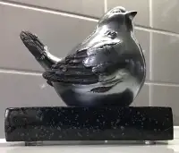 Artistic & Unique Bird Ceramic Sculpture (on marble base.) Nice!