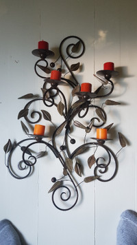 wrought iron floral design wall Candle holder